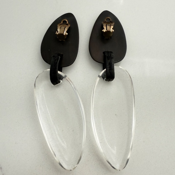 Monies Large Ebony and Clear Resin Dangle Drop Earrings Costume Designer - Picture 2 of 5